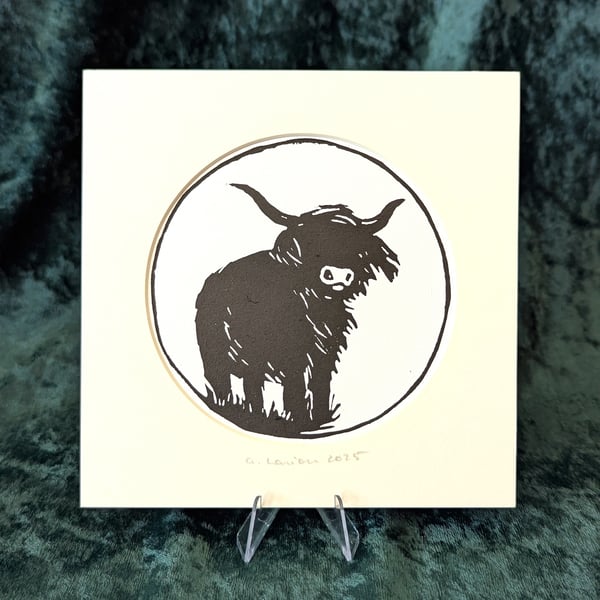 Highland Cow Linocut Print