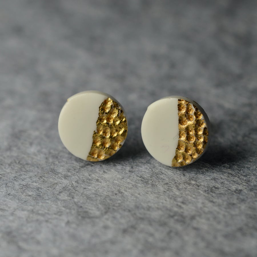 White And Gold Polymer Clay Earrings 