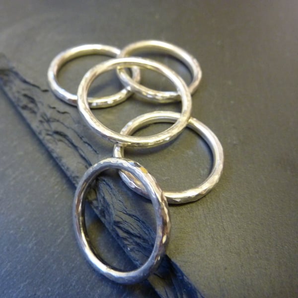 Silver Hammered Stacking Ring