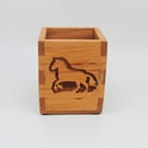 Desk Tidy Stationary Box in Solid Beech - Horse