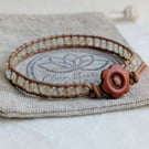 Leather and citrine bracelet with wooden flower button, November birthstone 