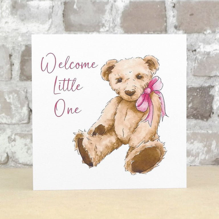 New Baby Card Teddy Pink