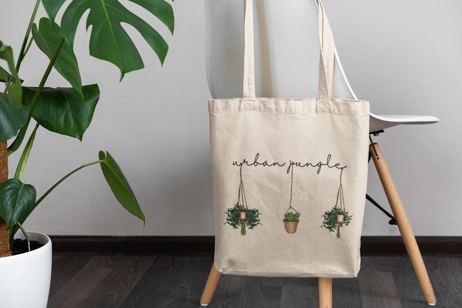 Urban Jungle tote bag, Boho Handmade tote bag, 100% Cotton tote bag