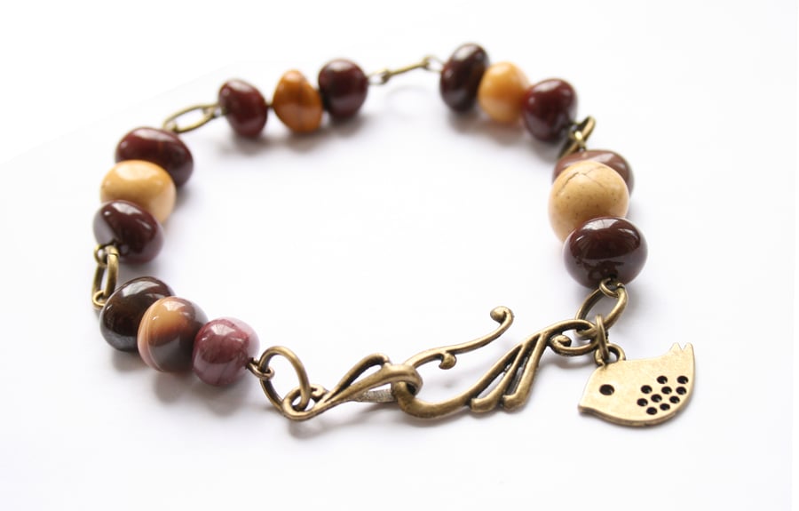 Moukaite bracelet, gemstone bracelet, autumn bracelet, bronze bracelet