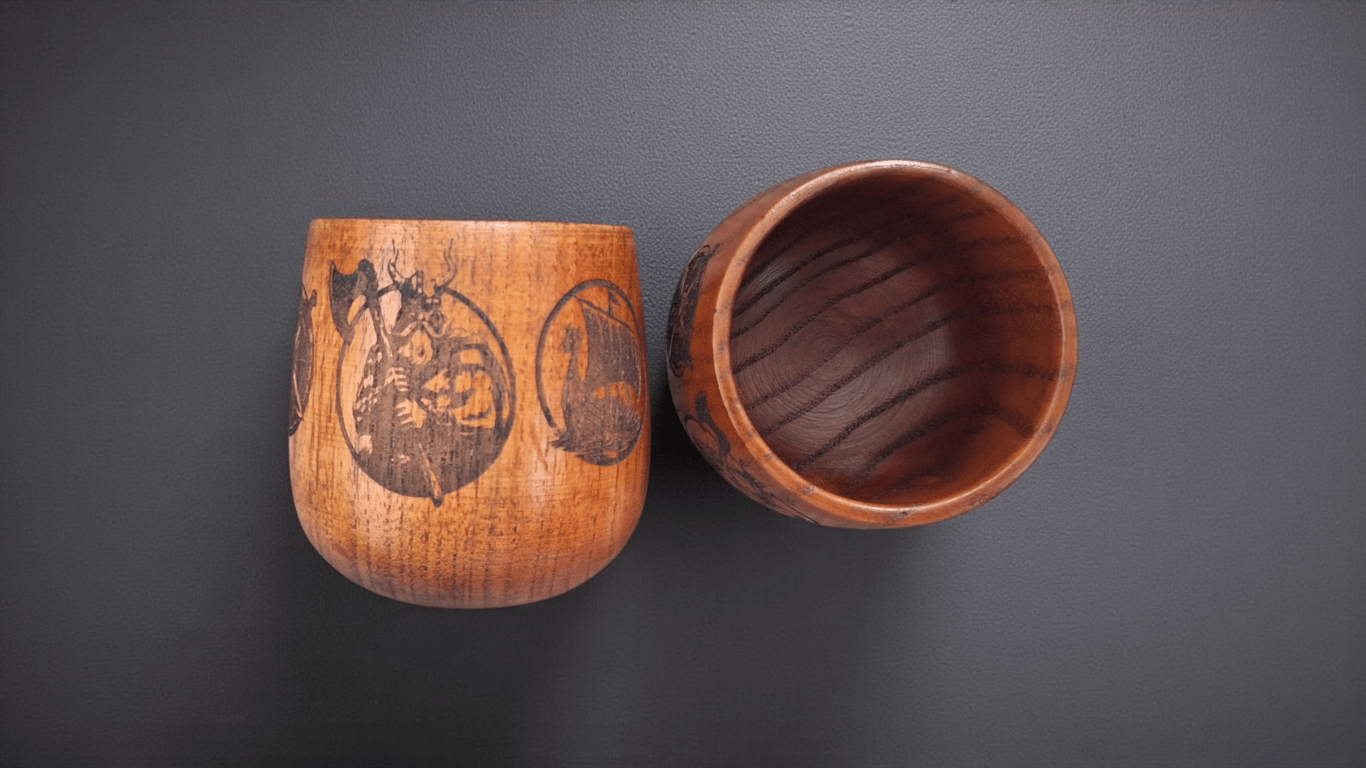 Handcrafted Viking Wooden Cups - Laser Engraved Mead & Whisky Drinking Mug