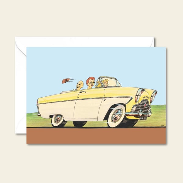 Retro Humour Card: Mid-Century Classic Car - Birthday Greetings Card 