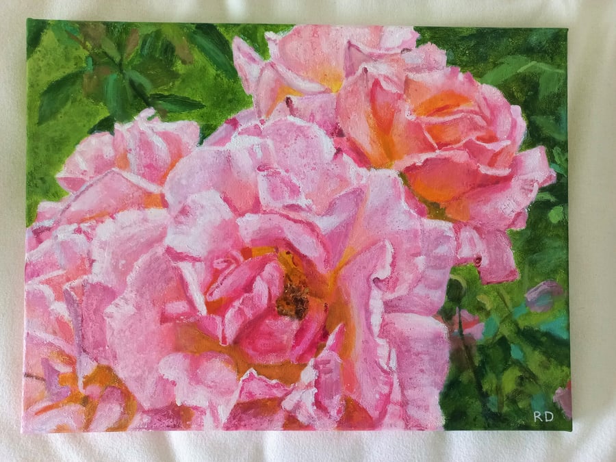 Pink roses - 16x12" original acrylic canvas painting
