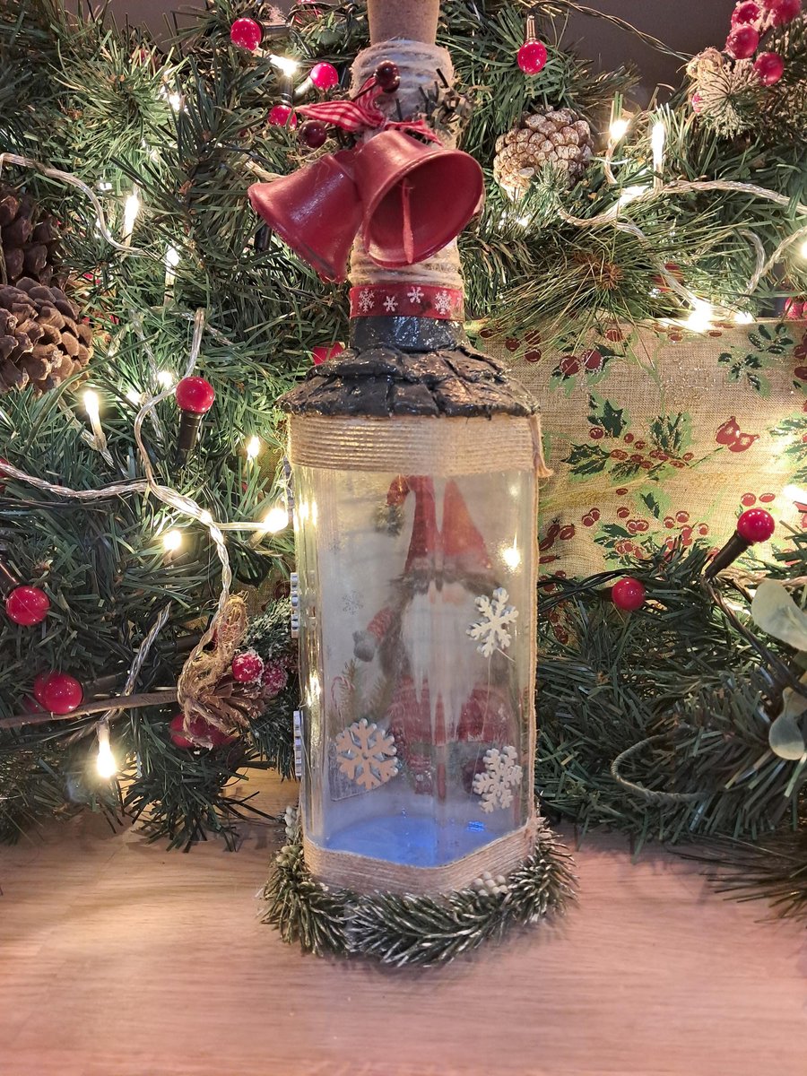 Image of Hand Painted and Decoupaged Light up Gonk Bottle With USB Rechargeable Cork Ligh