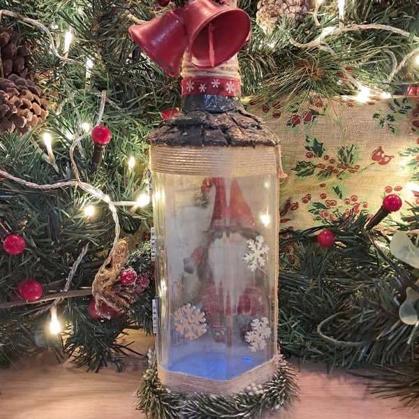 Hand Painted and Decoupaged Light up Gonk Bottle With USB Rechargeable Cork Ligh