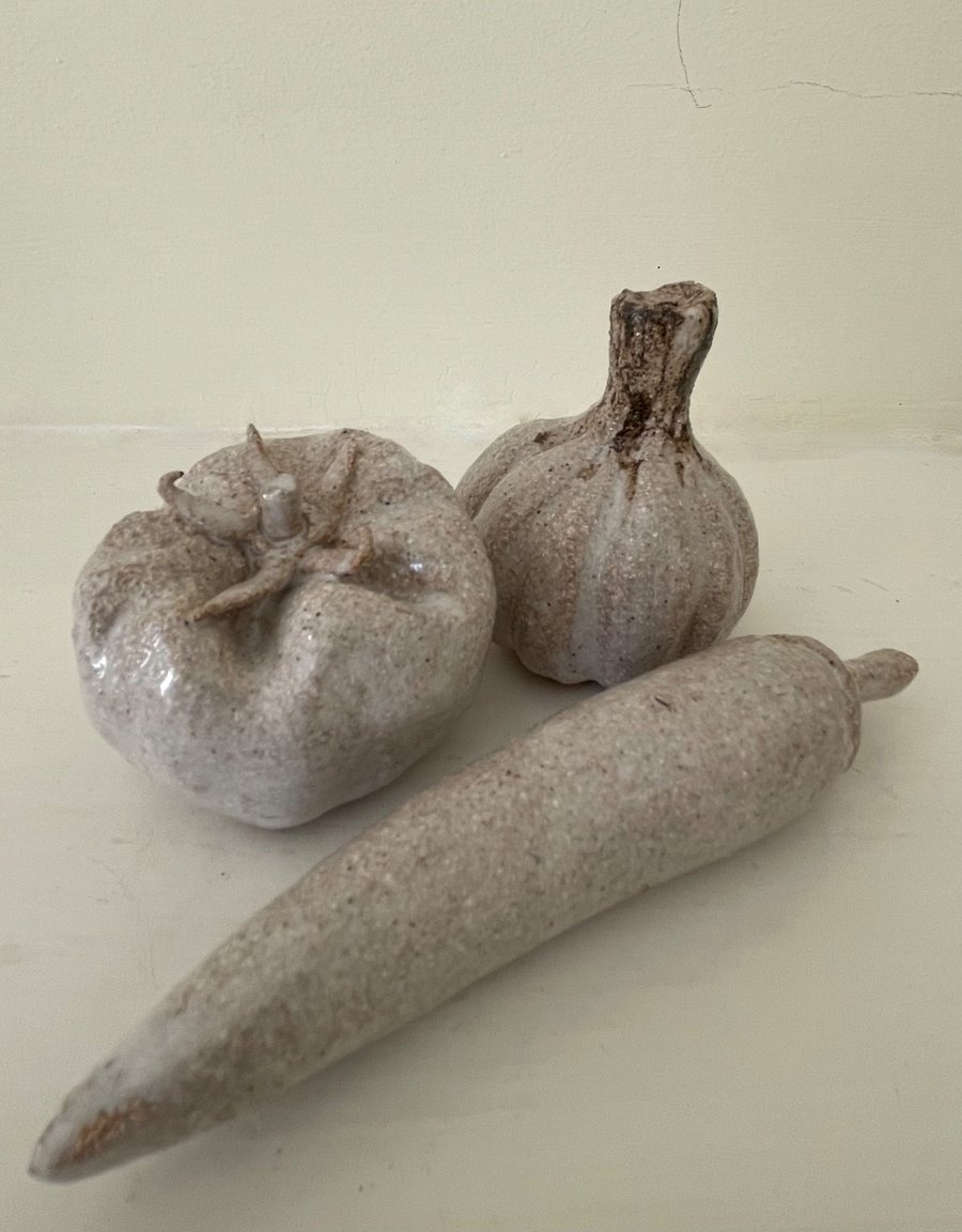 Hand modelled garlic tomato chilli