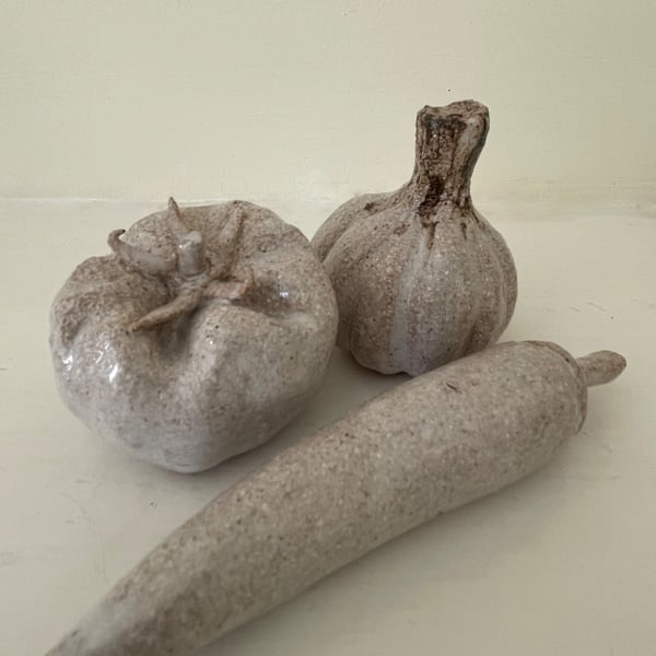 Hand modelled garlic tomato chilli