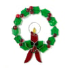 Stained Glass Holly Wreath with Candle - Handmade Window Decoration - Med Green
