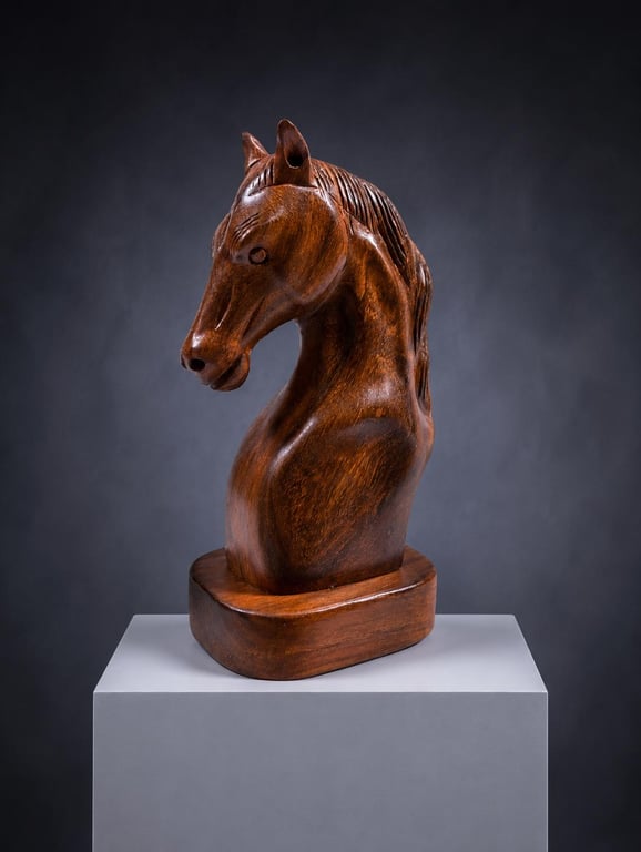 Hand Carved Wooden Horse Head Sculpture - Rustic Handmade Horse Ornament