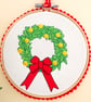 Christmas Decoration Ornament: Embroidered Hoop 14cm (5.5") Wreath - Image 2