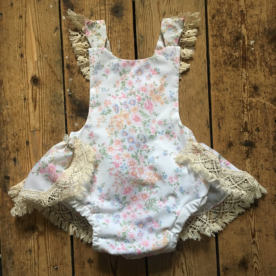 Vintage style girls romper upcycled