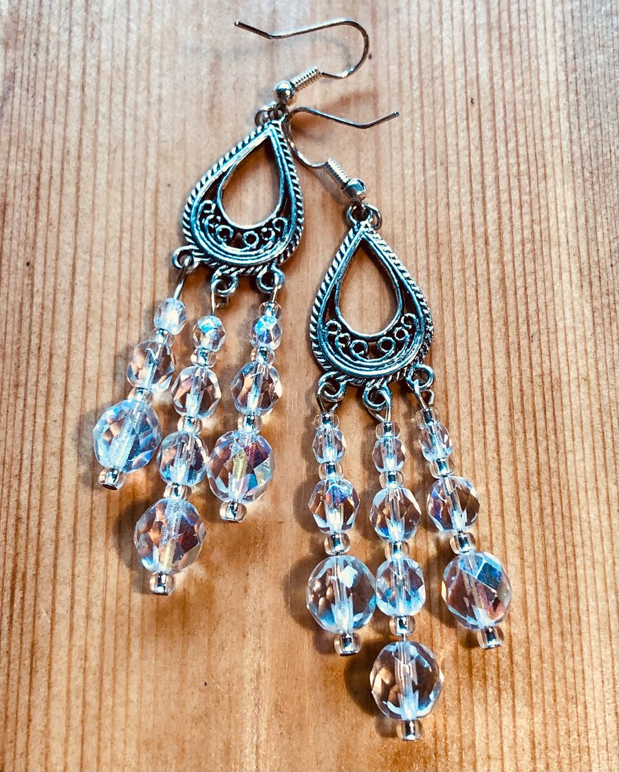Clear glass chandelier earrings 