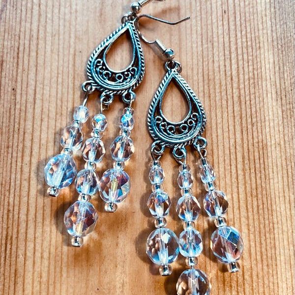 Clear glass chandelier earrings 