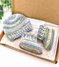 Crochet Baby Hat & Booties Set - Blue & Green Variegated Yarn