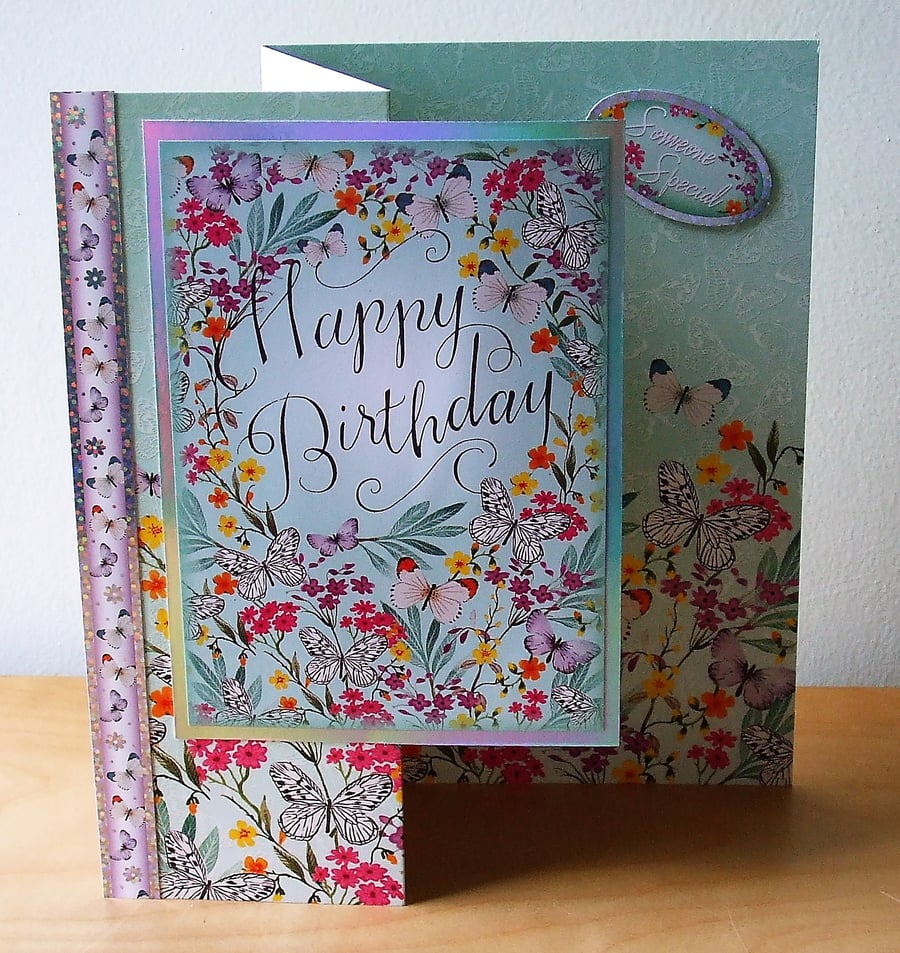 Birthday Card, Flowers and Butterflies