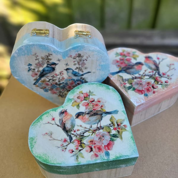 Handmade Heart Wooden Keepsake Box - Cottagecore Decor