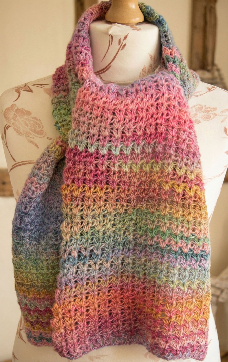 Pretty Variegated Crocheted Scarf - Indoor Scarf