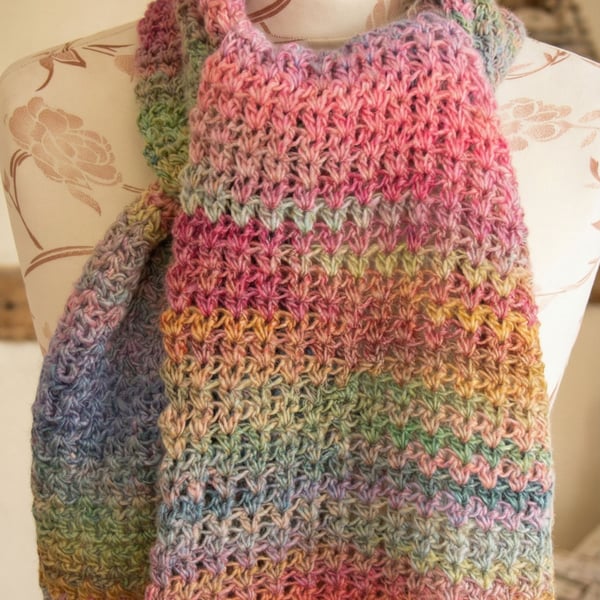 Pretty Variegated Crocheted Scarf 