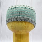 Hand Knitted Baby Headband – Grey & Teal – Cashmere and Merino – 6–12 Months