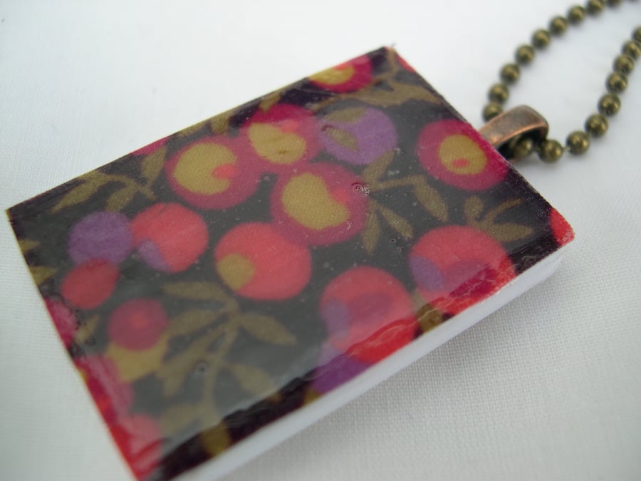 Unusual Gift Antique Brass Effect Tile Necklace Liberty of London Resin Pendant