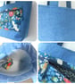 Tote bag and purse set denim and Japanese style print project bag long handles  - Image 4