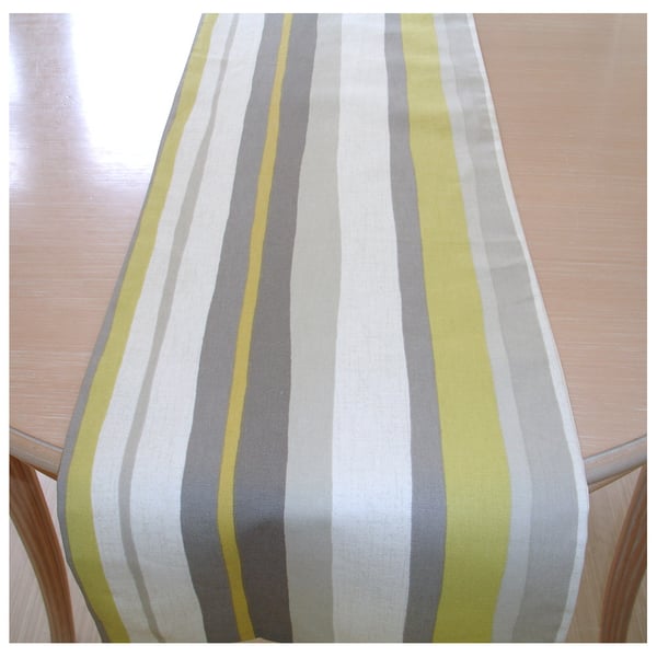 4ft Table Runner Stripes Yellow and Grey Mustard Ochre Striped Stripe