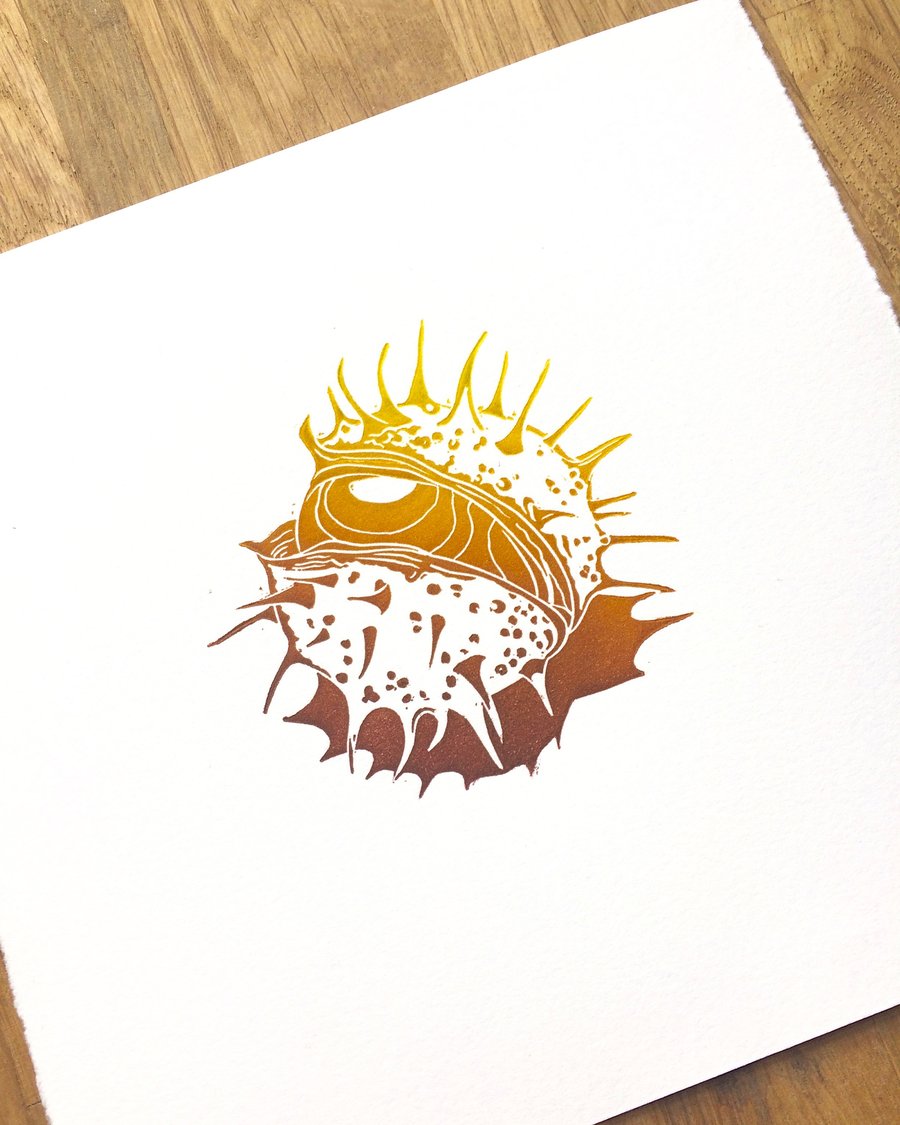 Conker Linocut Print