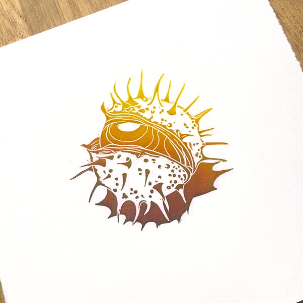 Conker Linocut Print