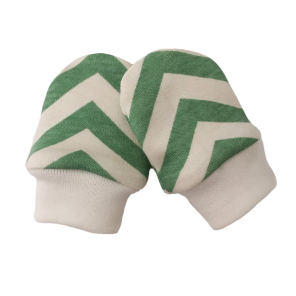 ORGANIC Baby SCRATCH MITTENS in POOL GREEN SKINNY CHEVRONS  A New Baby Gift Idea