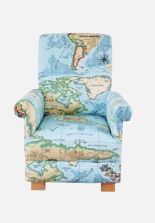 Kids Blue Chair Prestigious Atlas Azure Fabric Children's Armchair World Maps 