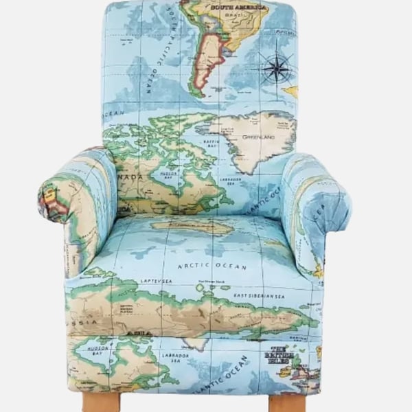 Kids Blue Chair Prestigious Atlas Azure Fabric Children's Armchair World Maps 