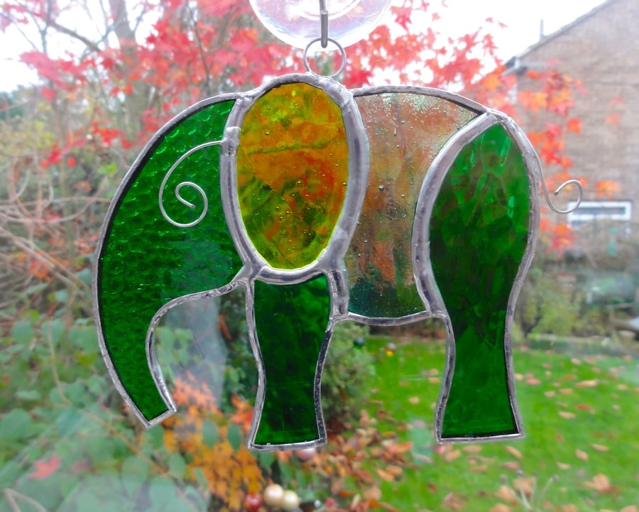 Stained Glass Elephant Suncatcher - Green 