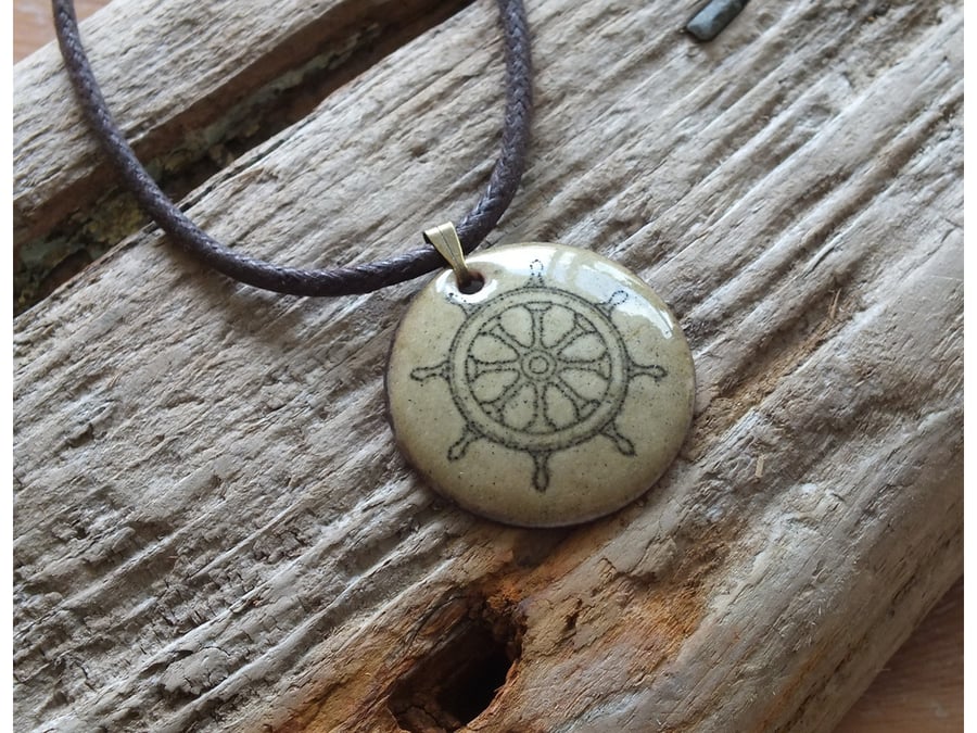 Ships wheel, enamelled pendant