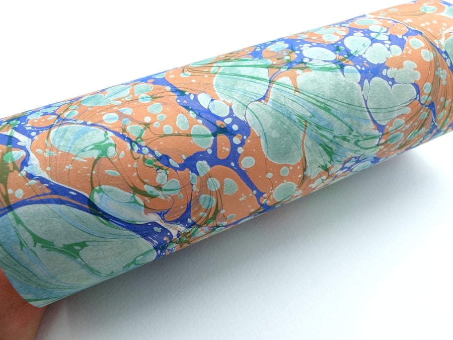 A4 Marbled paper sheet double marbled drawn stone pattern 