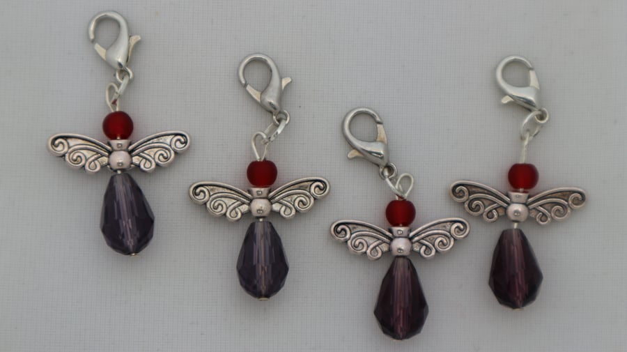 Crochet stitch markers - silver Christmas angel x4 gothic