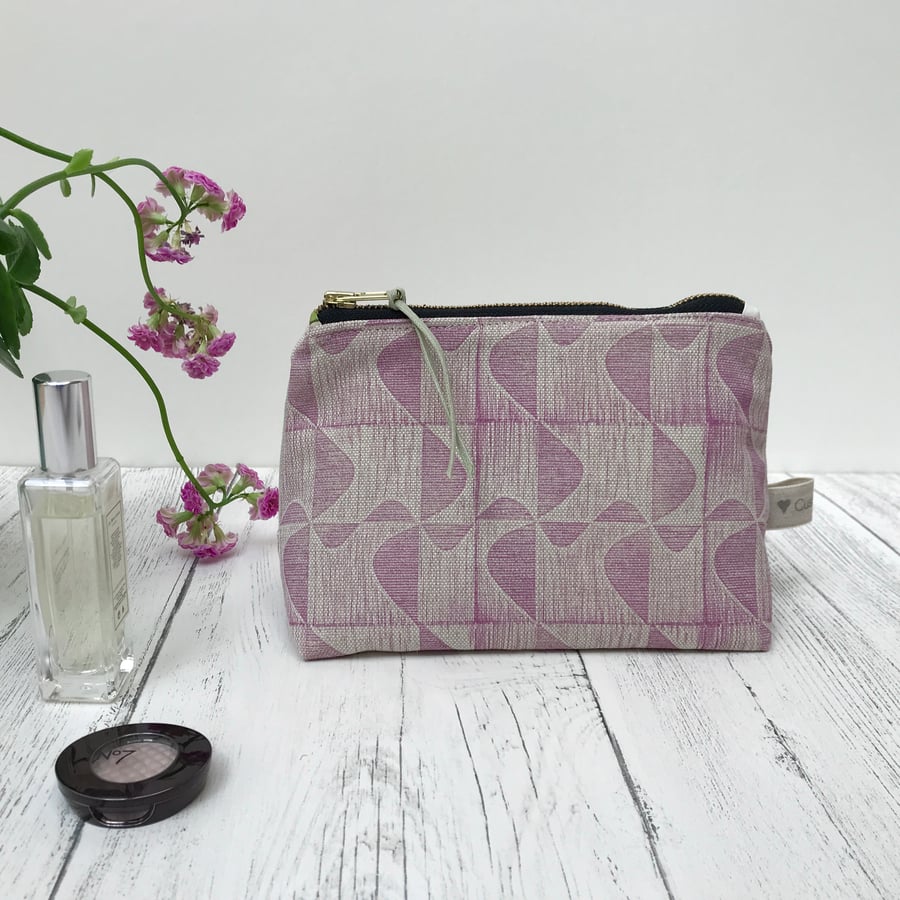 Hand Printed Linen Zipped Cosmetic Bag