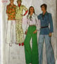 A vintage sewing pattern for a misses' pullover shirt and wide leg trousers