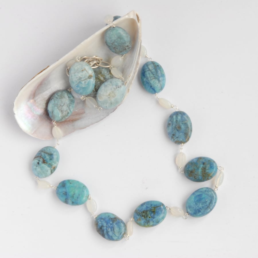 Bue opal and sterling silver necklace