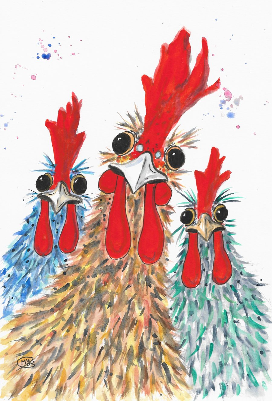 Sold on Folksy Hello Girls! Chicken original Watercolour Painting