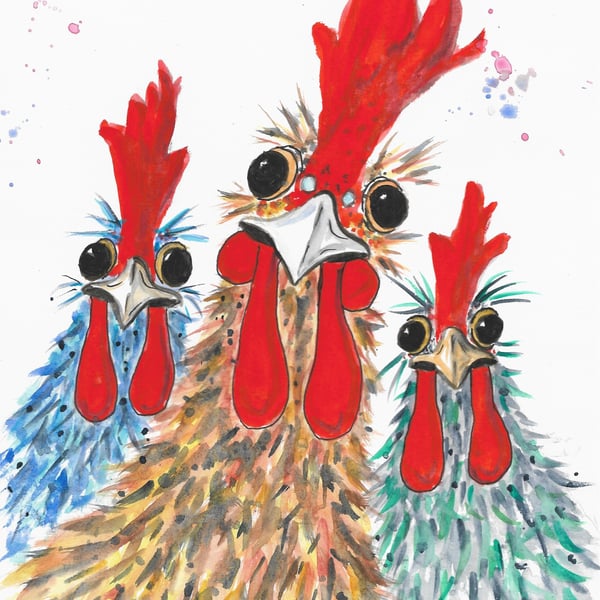 Sold on Folksy Hello Girls! Chicken original Watercolour Painting