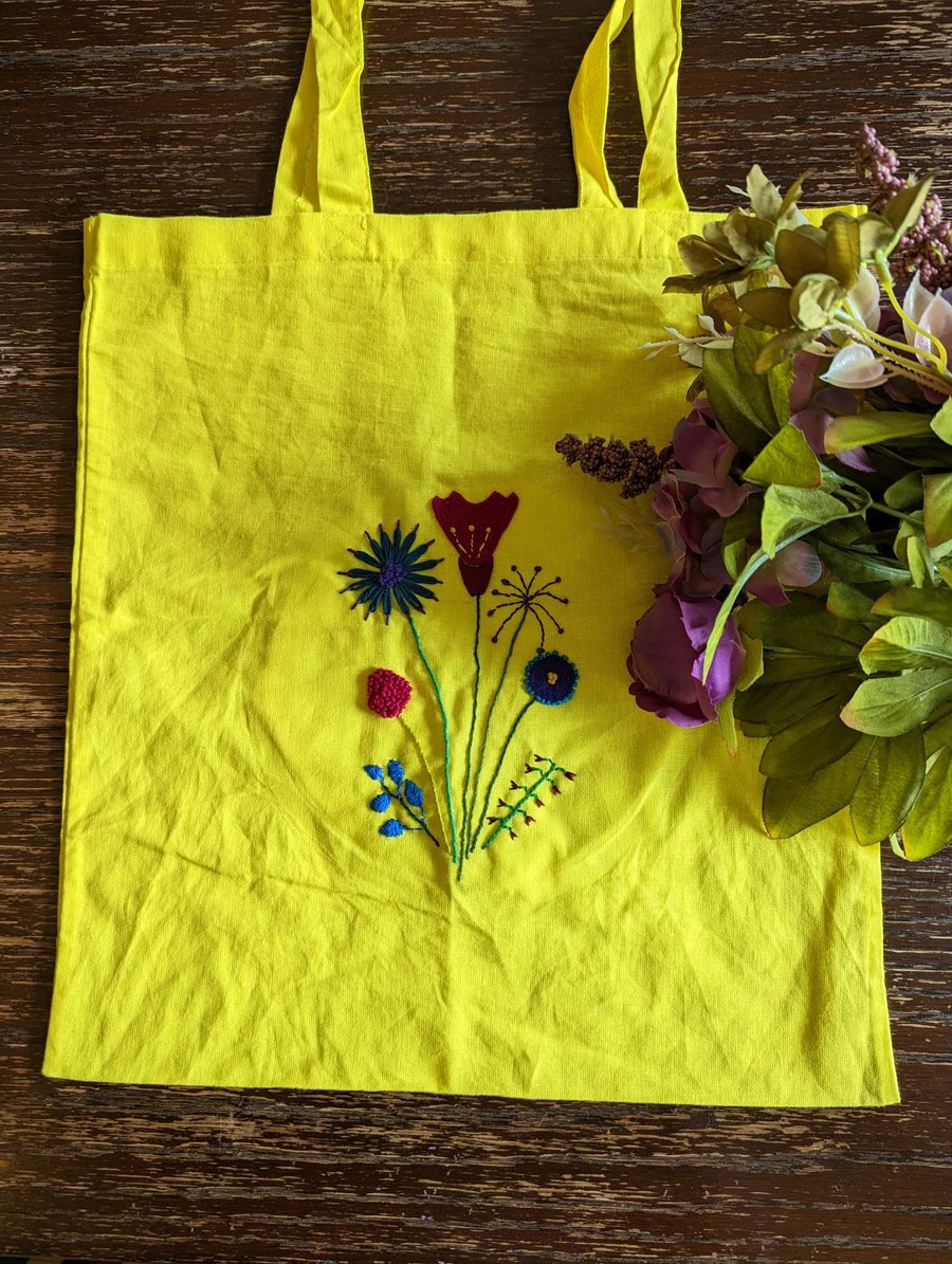 Yellow floral design tote bag