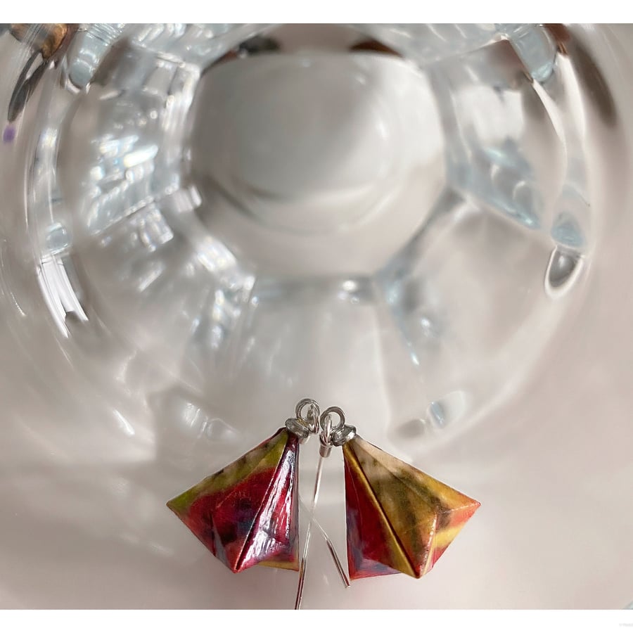 Origami Geometric Earrings, Paper Triangle Earrings, Paper Diamond Earrings