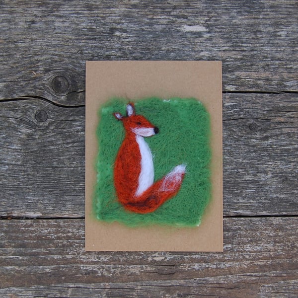 Fox Birthday card. Needle felt Fox Blank greetings card.