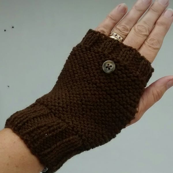 Fingerless Gloves, Brown 
