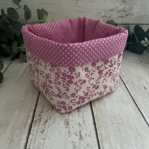 Fabric Storage Basket: Dusky Pink Polka Dots & Florals