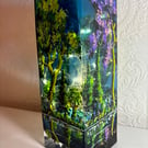 A hand painted and fired rectangular glass vase by Andrew Jenkins 